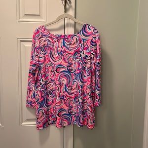 Lilly Pulitzer Pink and Blue Swirl Print Long Sleeve Top Flamingoals